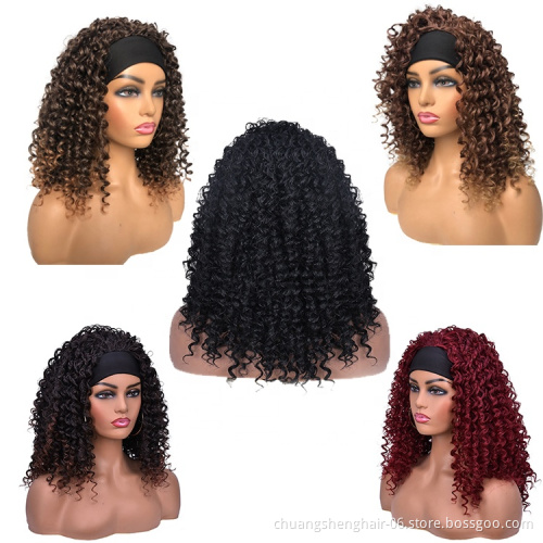 wholesale hair vendors Afro Natural colour short kinky curly synthetic wig for black women headband wigs Heat Resistant Fiber